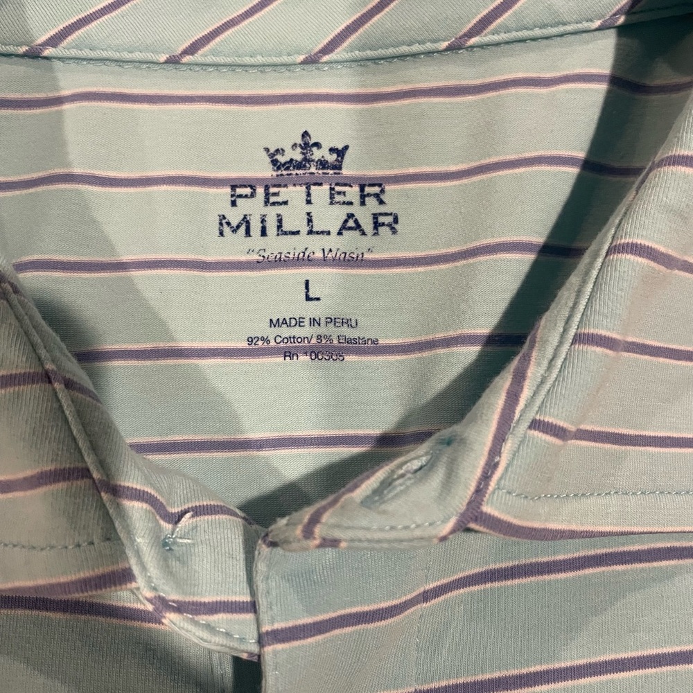 Peter Millar Light Blue Striped Polo Shirt - Picture 2 of 9
